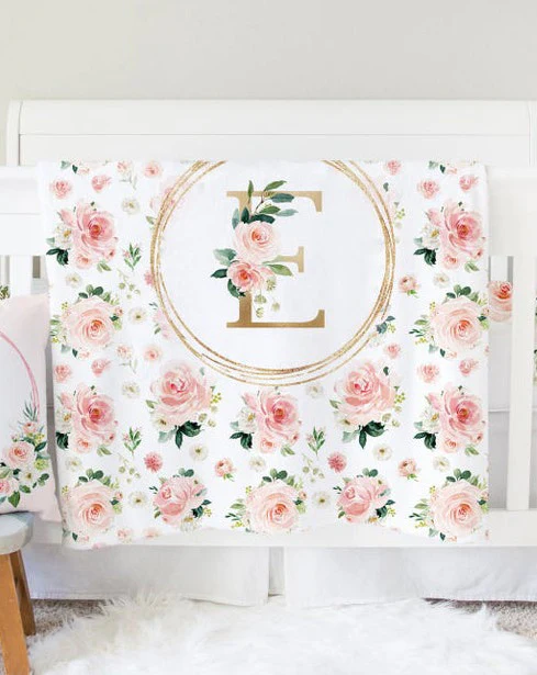 Blush Florals Monogrammed Blanket for Girl - Image 2