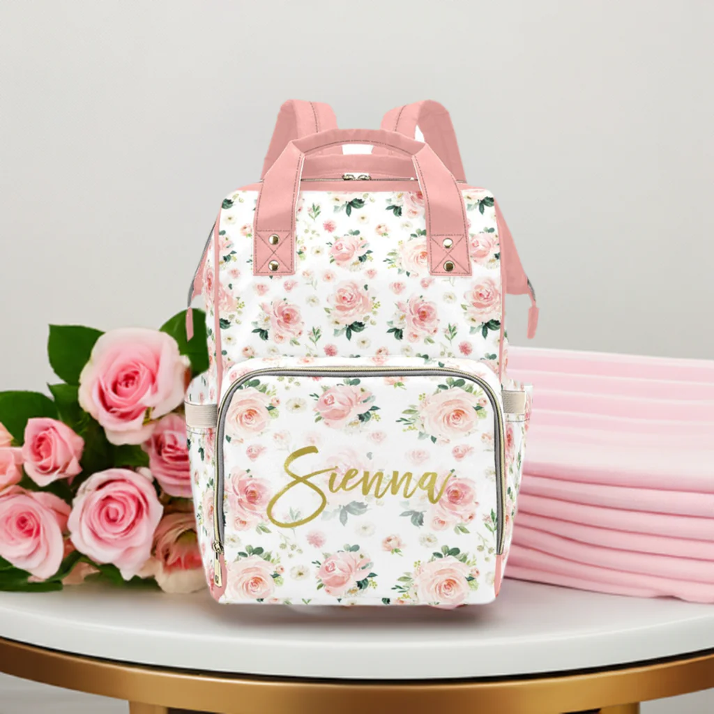 Blush Florals Personalized Diaper Bag - Image 4