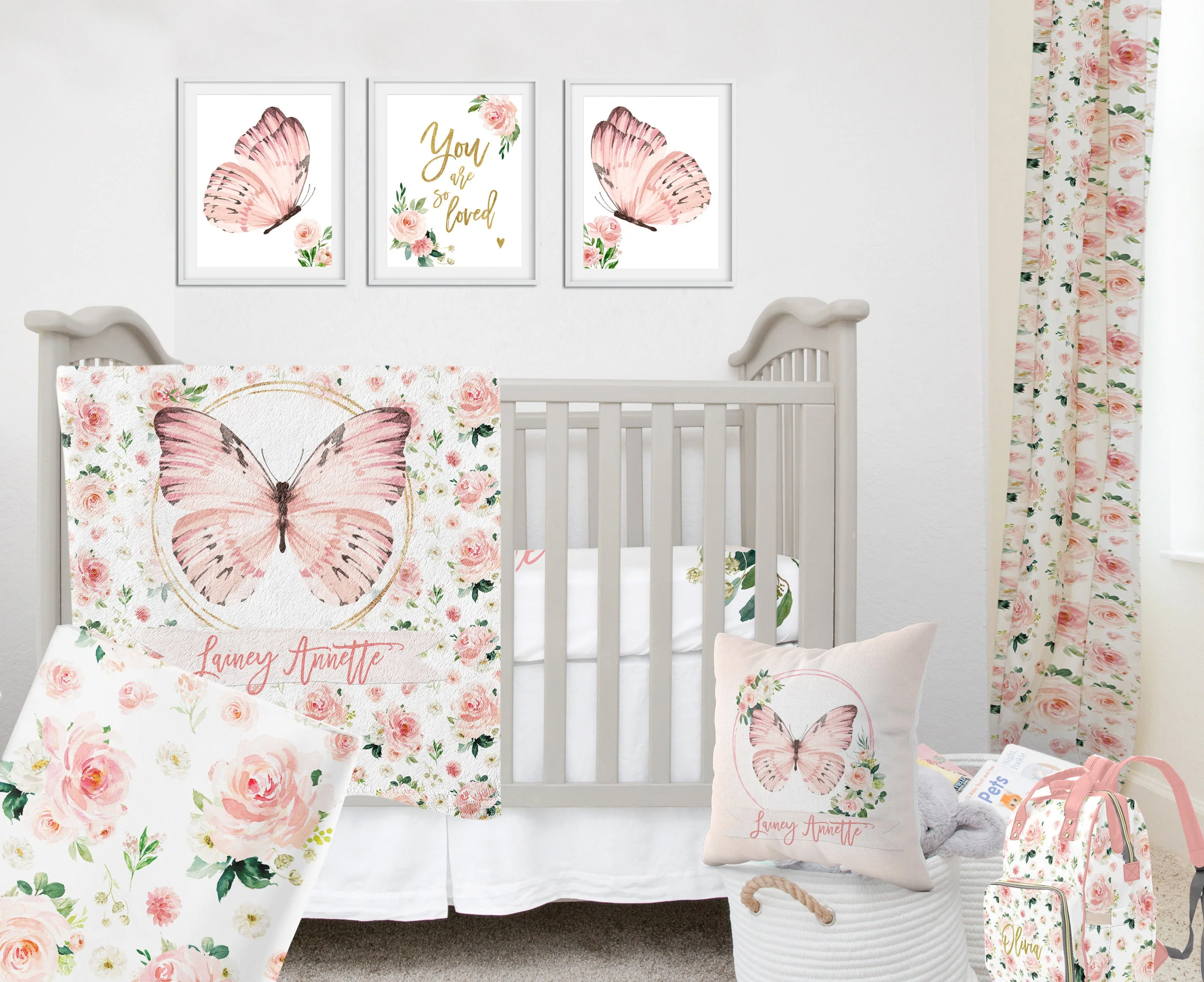 Blush Florals with Butterfly Personalized Blanket for Girl - Image 2