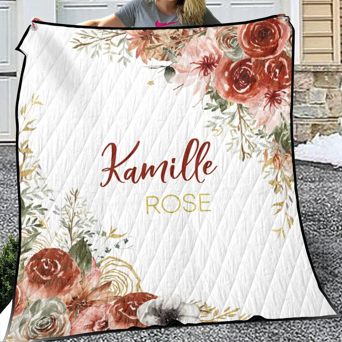 Brown Flowers Personalized Quilted Bedspread Set - Image 3