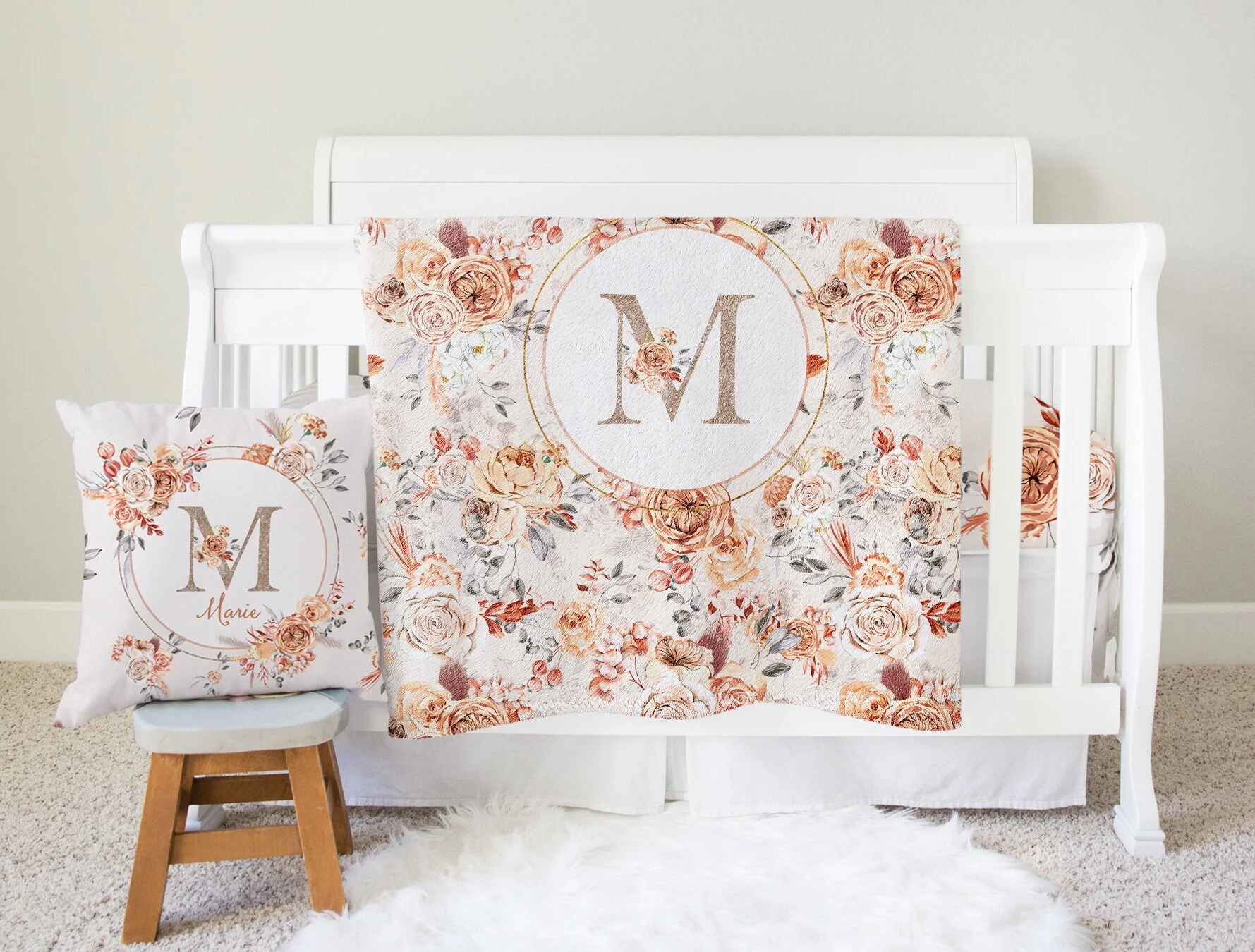 Caramel Florals Monogrammed Blanket for Girl - Image 3
