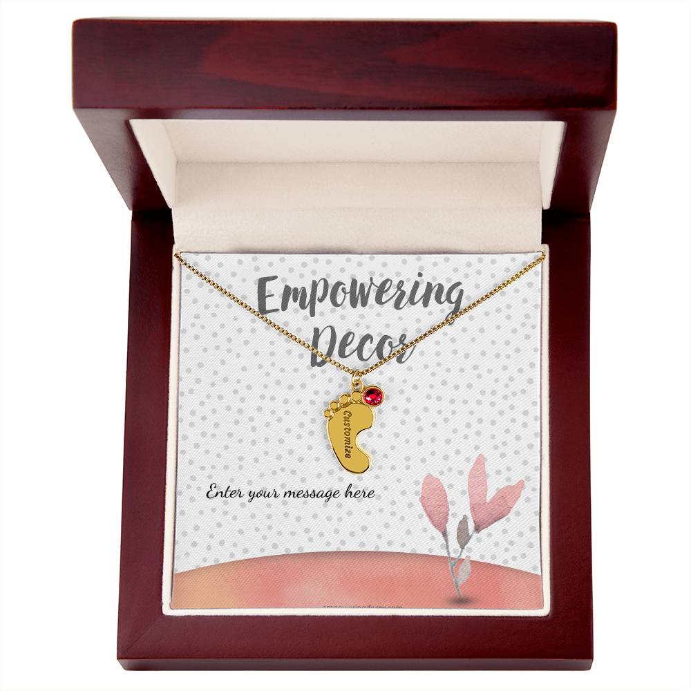 Engraved Baby Feet Necklace with Birthstones - Image 4
