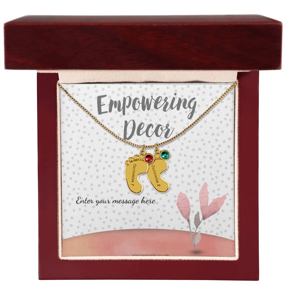Engraved Baby Feet Necklace with Birthstones - Image 8