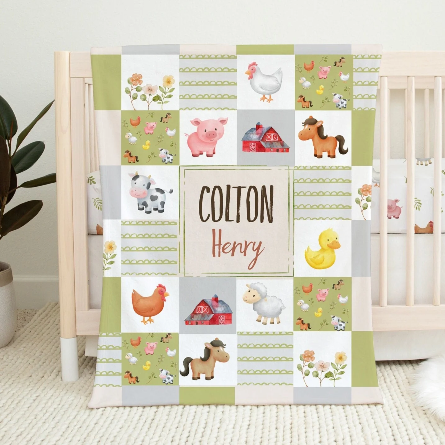 Farm Animals Personalized Blanket For Boy