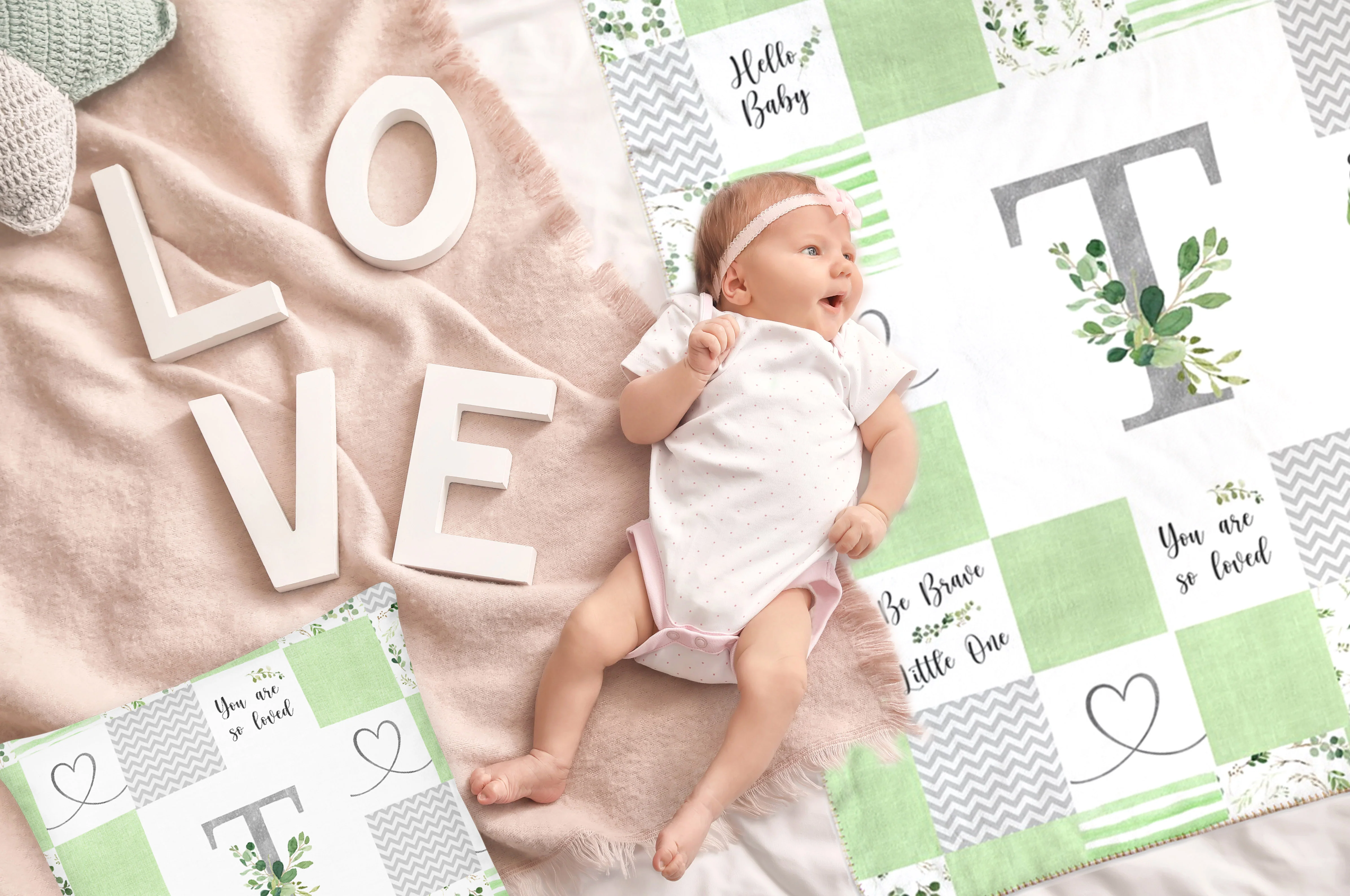 Greenery Monogrammed Quilt Inspired Blanket - Image 6