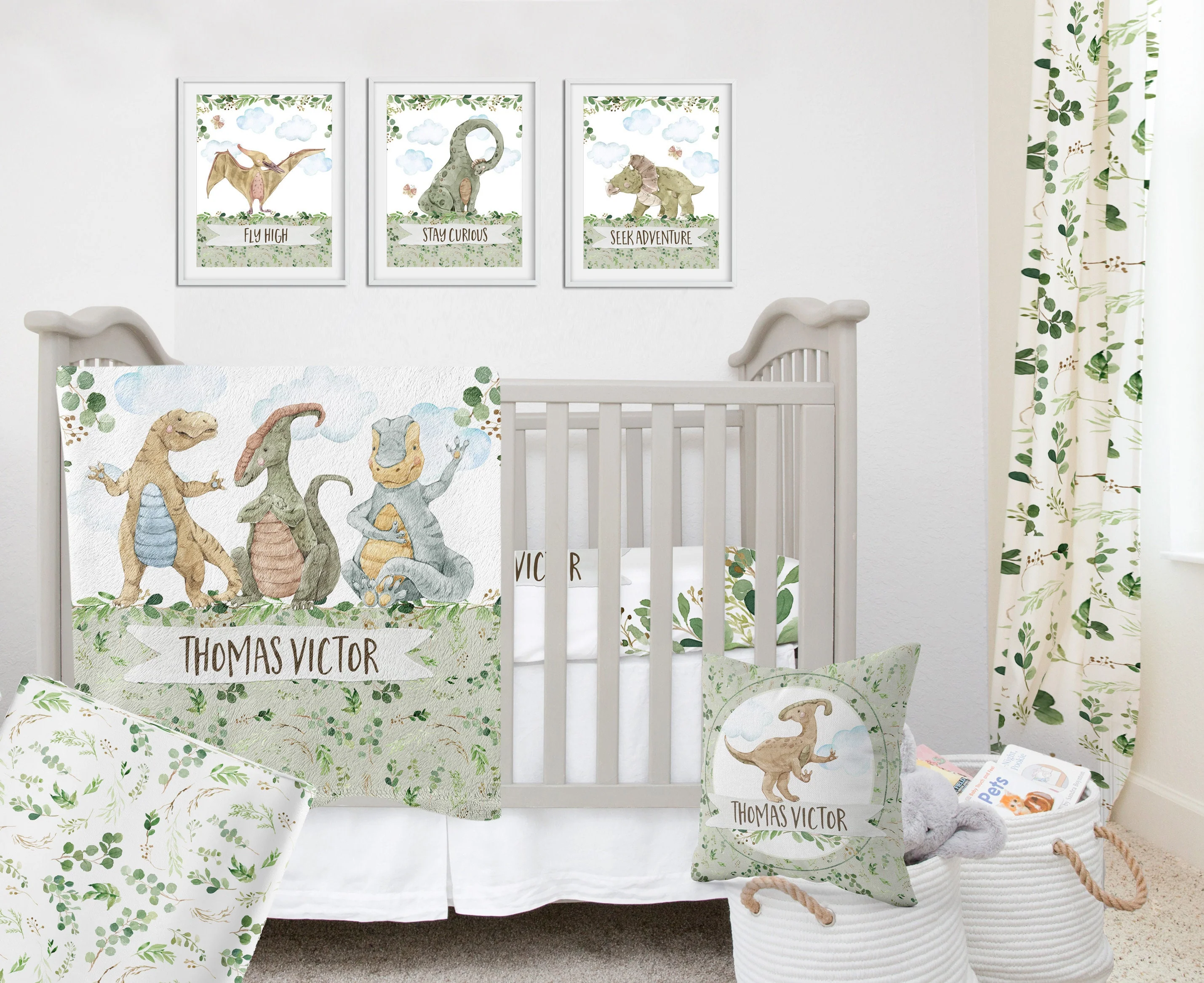Greenery with Dinosaurus Personalized Blanket For Boy - Image 2