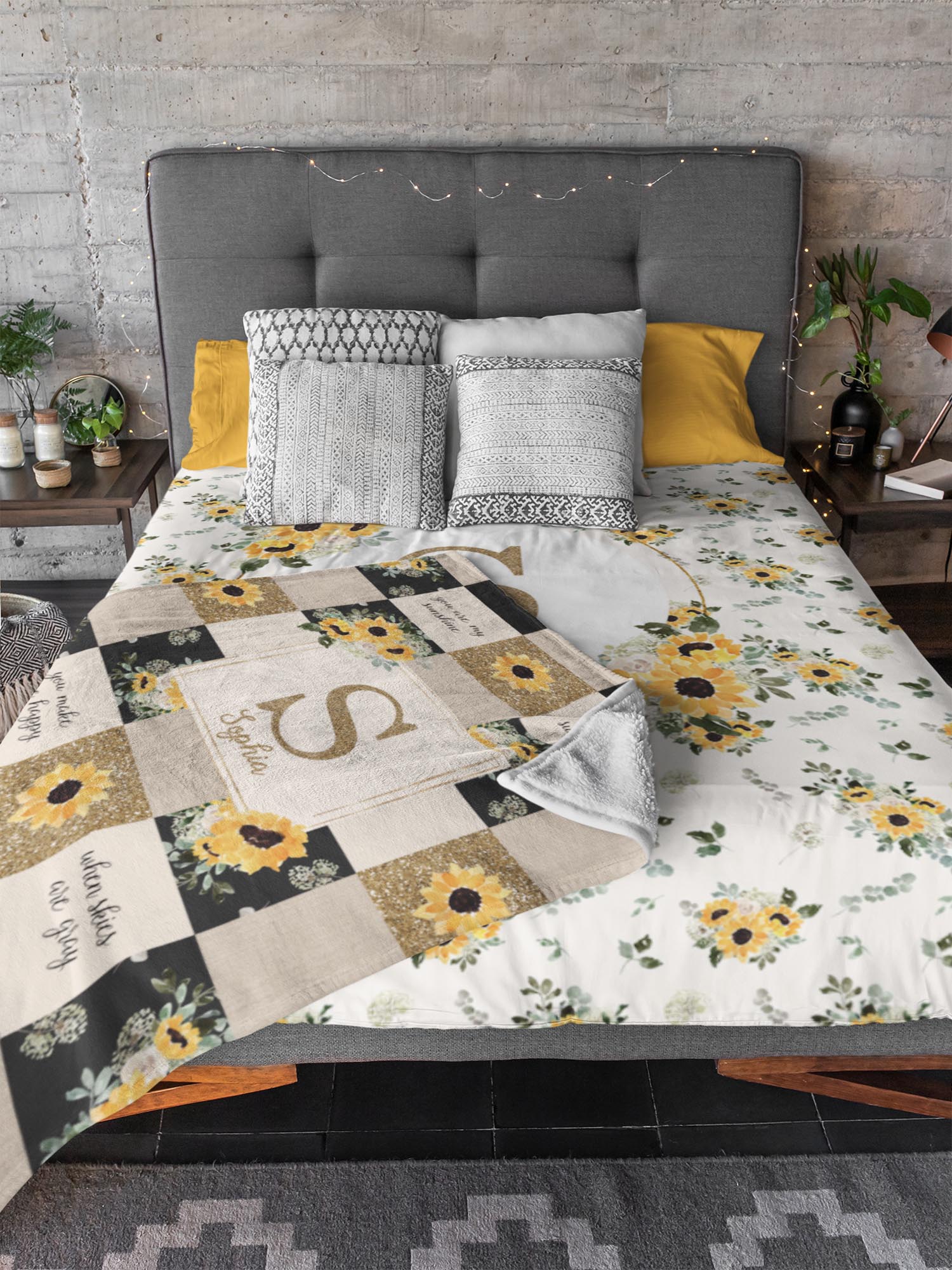 Hello Sunshine Sunflower Personalized Quilt Inspired Blanket for Girl - Image 3