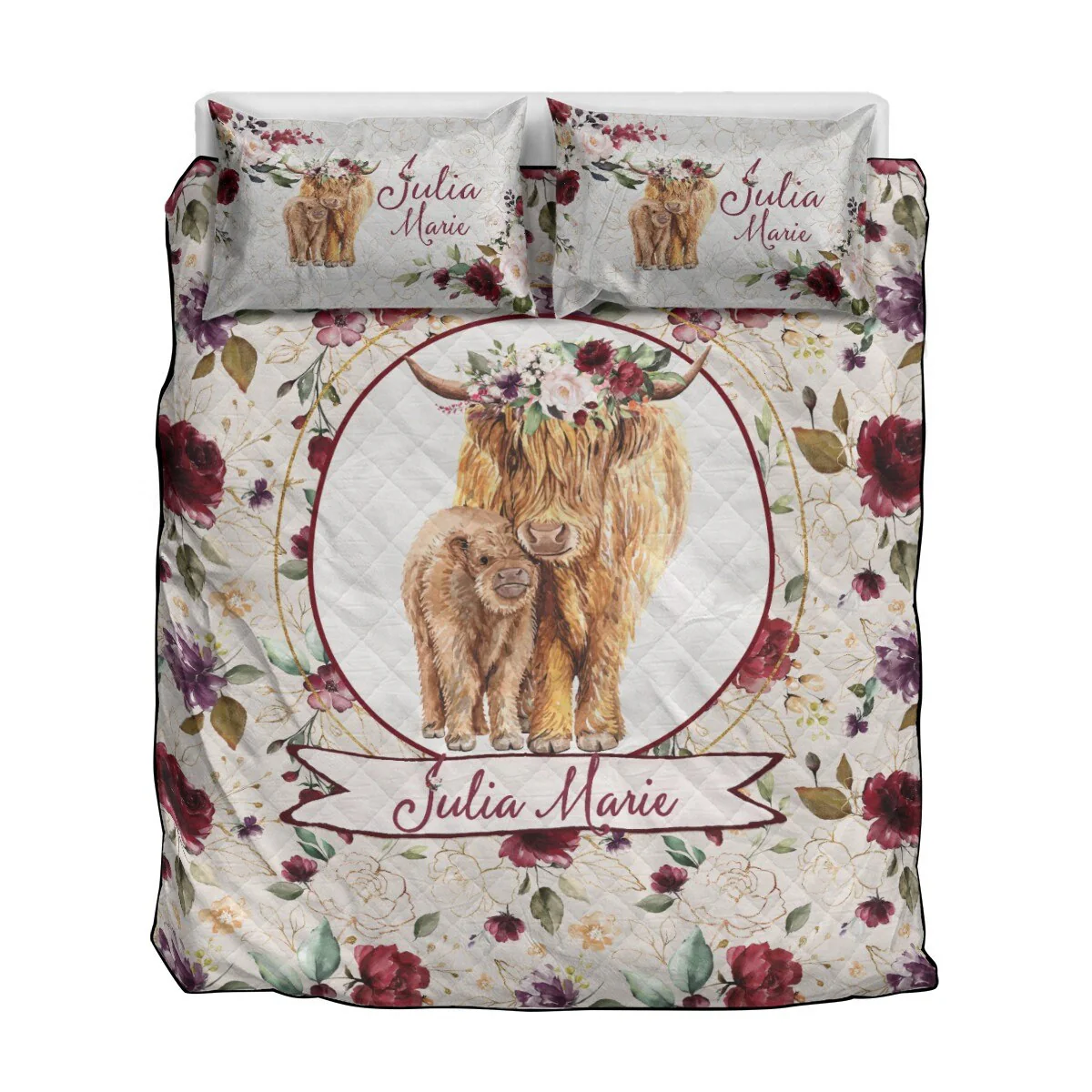 Highland Cow Personalized Quilted Bedspread Set - Image 2