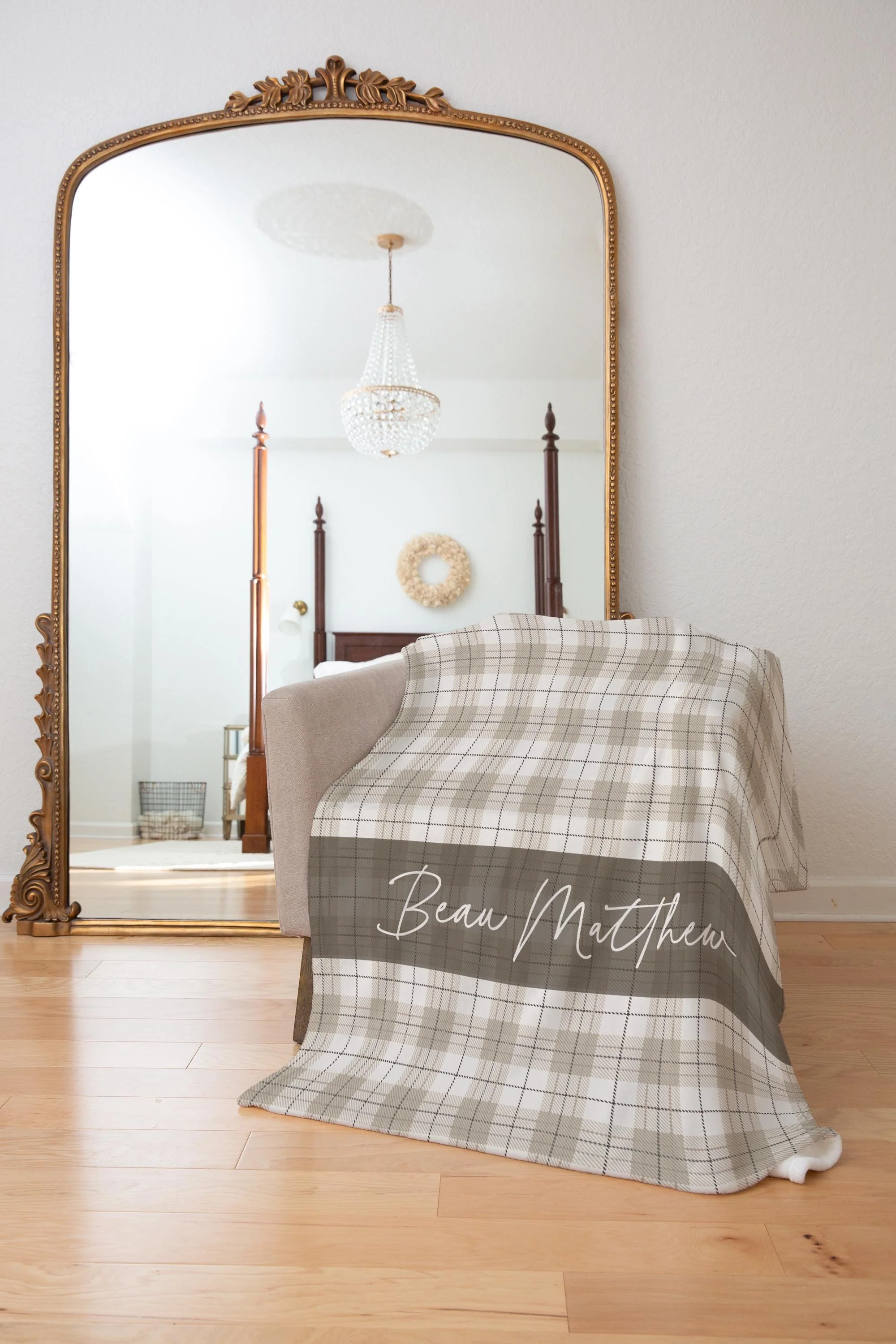 Neutral Plaid Personalized Blanket for Boy - Image 5