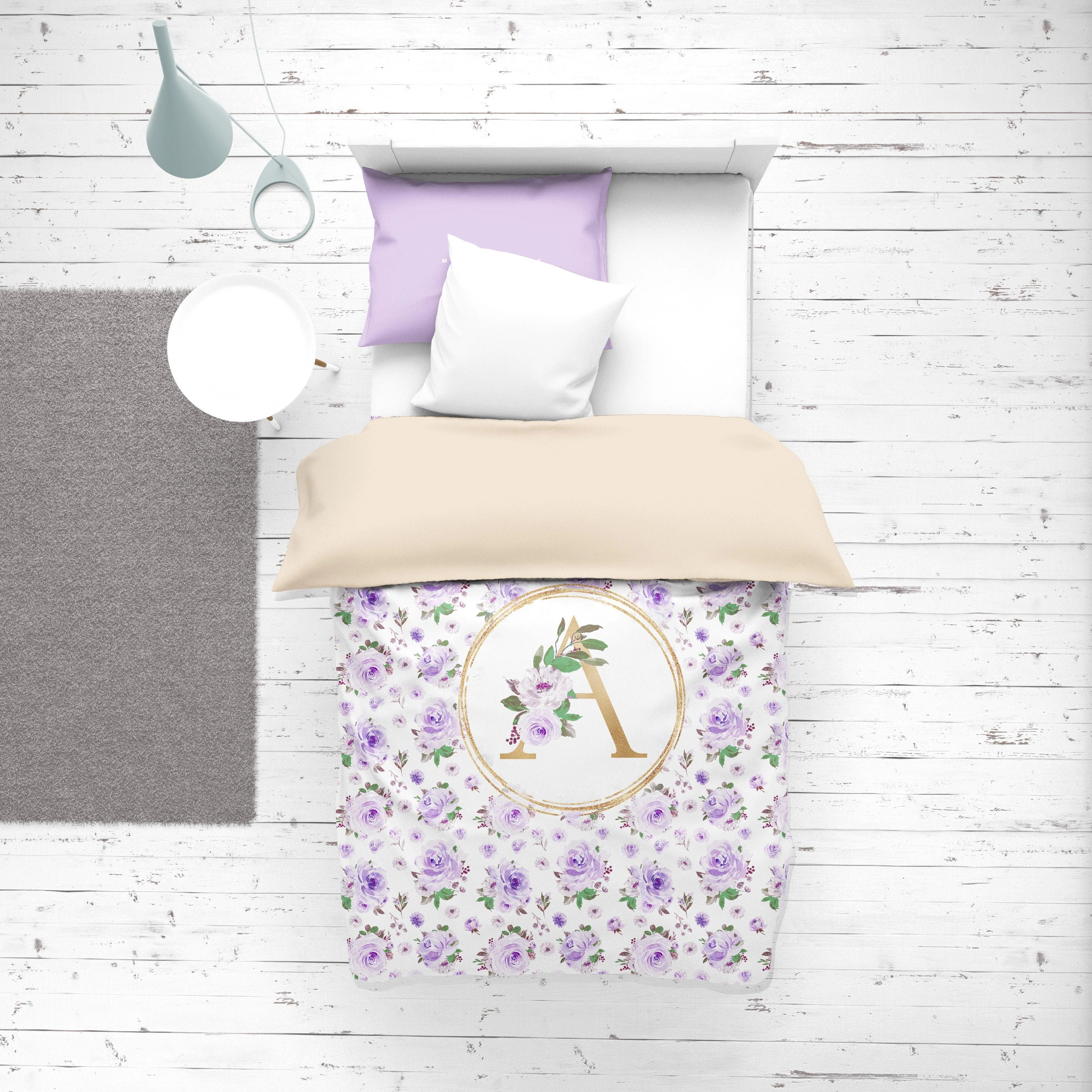 Purple Florals Personalized Duvet Cover Set for Girl