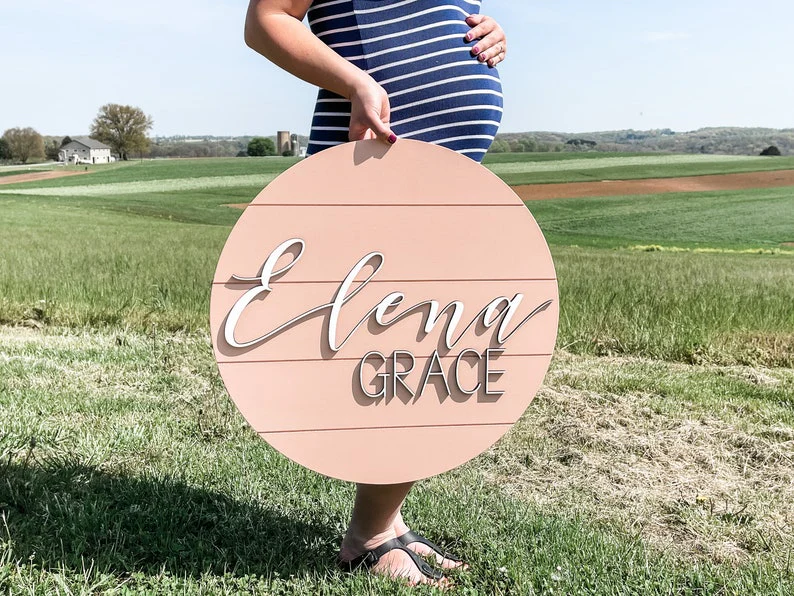 Shiplap Round Nursery Name Sign - Image 3